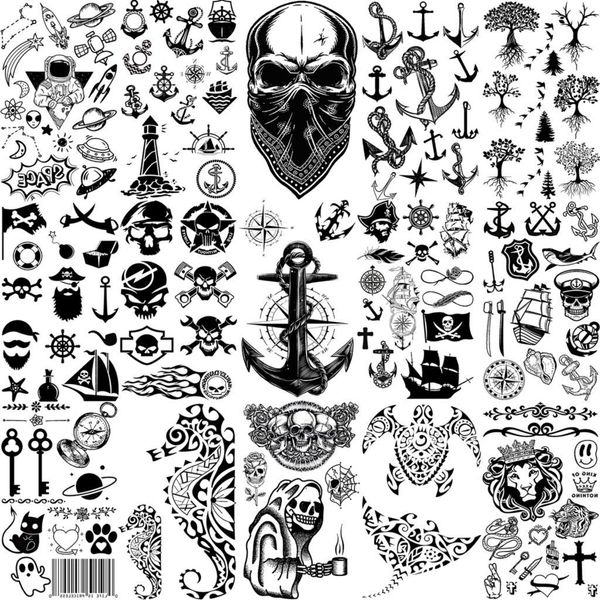 Tatuaggi tatuaggi anchor pirata tatuaggi temporanei per donne uomini adulti ragazzi astronauti navi seahorse finga tatuaggio collo braccio piccolo tatuaggio tatoo