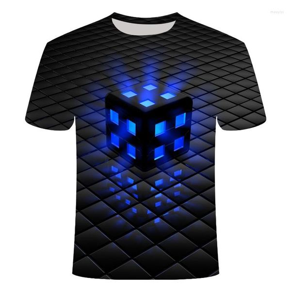 Herren-T-Shirts, dunkelblaues fluoreszierendes Hemd, 3D-Druck, schwarzes quadratisches T-Shirt, Sommer, kurzärmelig, unregelmäßig, für Männer und Frauen