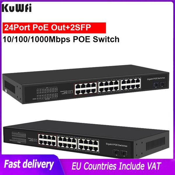 Переключатели Kuwfi 4/8/16/24 Poe Ports Gigabit Switch 10/100/1000 Мбит/с IEEE802.3AF/AT Standard RJ45 Deverser Extend Transmission 250M