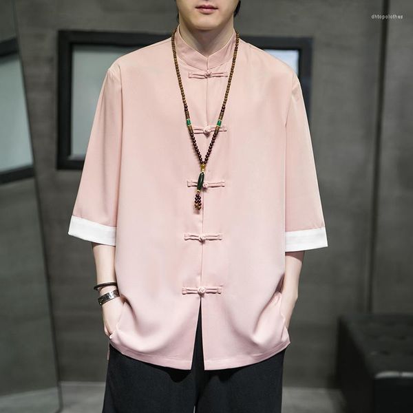 Camisas casuais masculinas Vestido tradicional chinês Summer Ice Seda Short Sleeve Camisa masculina PLAPA TAI TAI CHI Tang Suit Coat