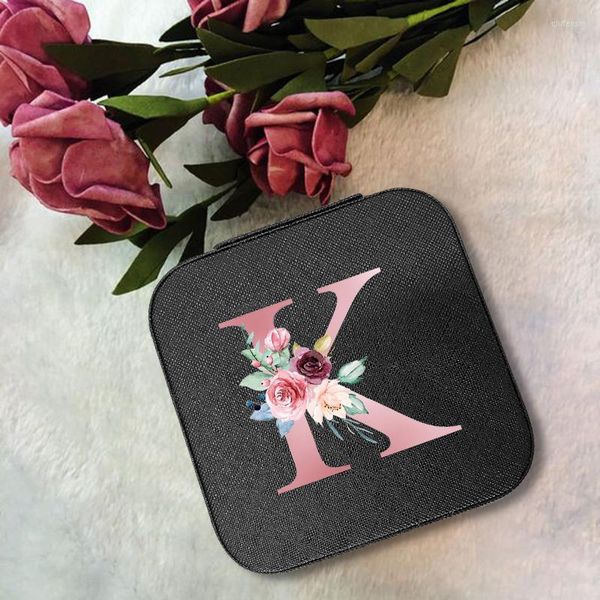 Sacchetti per gioielli Rosa Letter Print Organizer Display Scatole da viaggio Scatole portatili Porta orecchini in pelle
