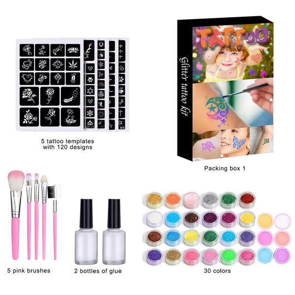 Tatuagens 30 cores fluorescente rosto arte corporal pintura a óleo kit de tatuagem temporária festa de halloween fantasia vestido beleza ferramenta de maquiagem