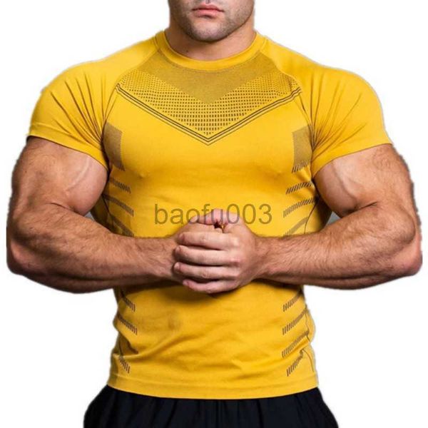 T-shirts masculinas Gym T Shirt Homens Camisa de corrida de secagem rápida Camisa de compressão de fitness masculina Meia-calça de treino de ginástica de manga curta T-shirt de esportes de verão masculino J230531