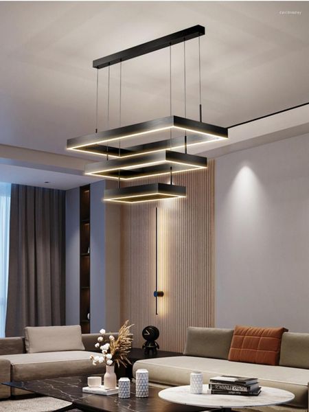 Candeliers lideram a lâmpada pendente de lustre de retângulo moderno com corda para sala de estar para jantar na cozinha teto para pendurar luz