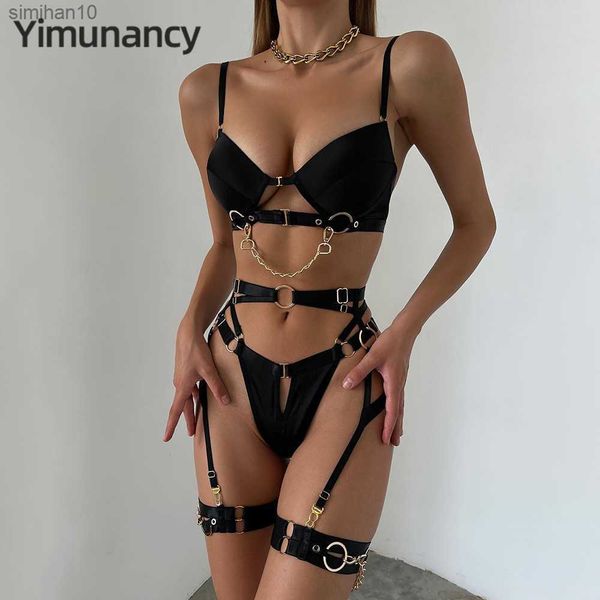 Briefs Panties Yimunancy 3 parçalı yastıklı iç çamaşırı seti kadınlar gotik şehvetli zincir dekore edilmiş gotik erotik set seksi kırmızı kısa set l230518