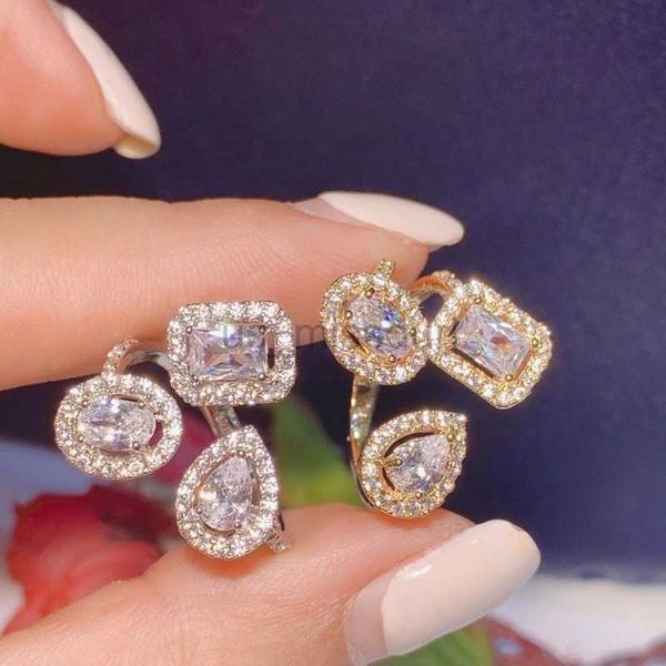 Anelli a fascia RAKOL Luxury Geometric Cubic Zirconia Anelli regolabili aperti per le donne Gioielli di moda Regalo di anniversario Accessori per abiti da festa J230531