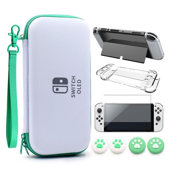 Sacos de armazenamento saco de tela película protetora polegar grip caps pc cristal capa dura caso bolsa para nintendo switch oled acessórios