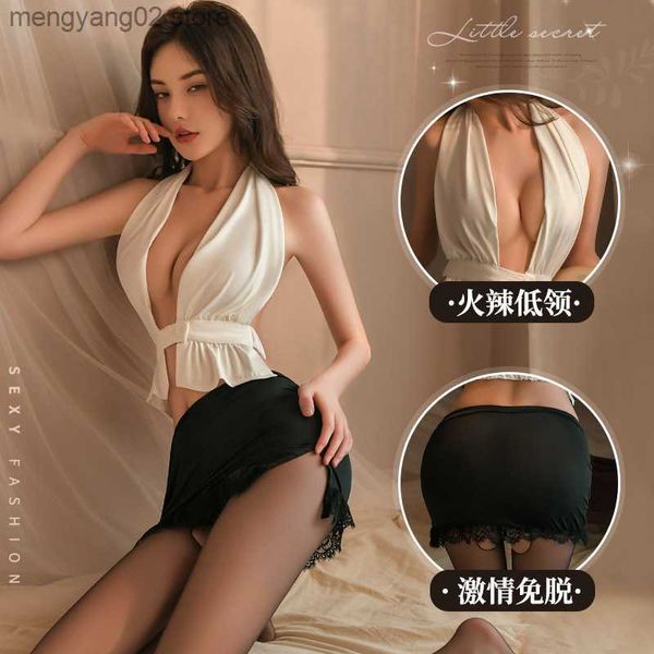 Sexy Set Sexy Lingerie Deep V Donna Insegnante Outfit Pigiama Set Miss Segretaria Professione Uniforme Grandi Seni Office Lady Cosplay Arriva T230531