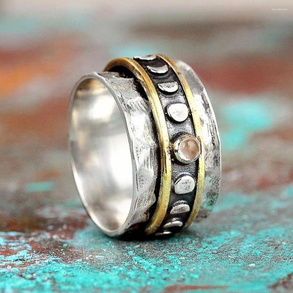 Cluster Rings Vintage Fidget Anxiety Thumb For Women Retro Moonstone Love Finger Ring Uomo Anti Stress Fashion Punk Jewelry