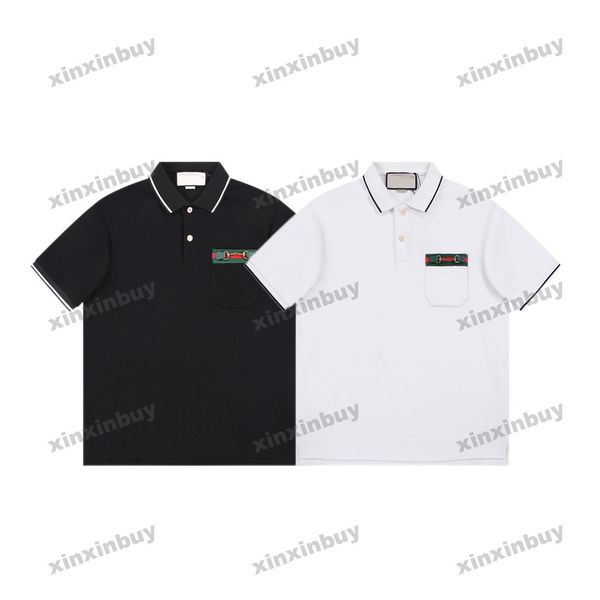 xinxinbuy Herren Designer T-Shirt 23SS Patch Leder Metalltasche Kurzarm Baumwolle Damen Weiß Schwarz 318129 XS-2XL