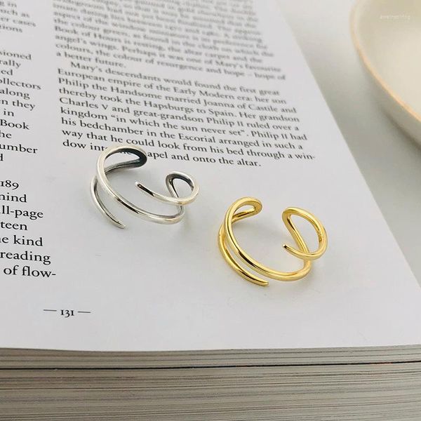 Cluster Rings WTLTC Chunky Wired Line Stacking per le donne 925 Sterling Sliver Thin Thumb Vintage Minimal regolabile gioielli