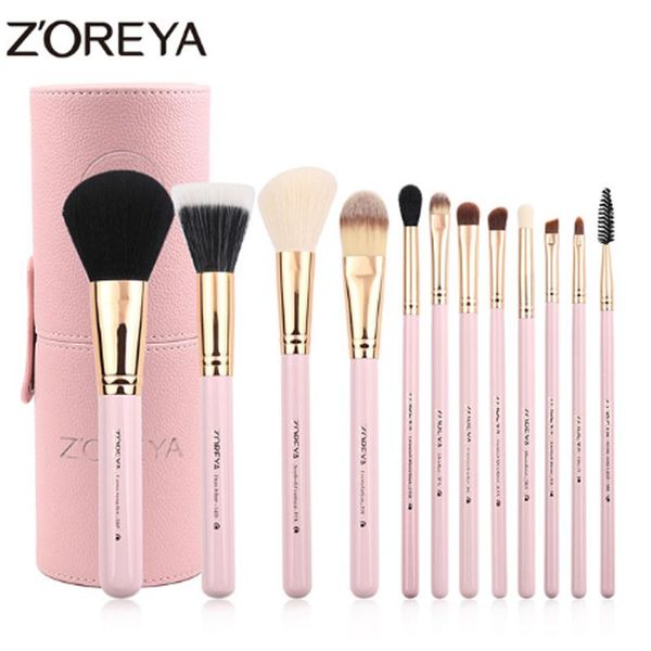 Pennelli Zoreya Capelli di capra 12 pezzi Pennelli per trucco colorati di lusso Set Kit di pennelli professionali Fondotinta Blush Trucco Strumento cosmetico Commercio all'ingrosso