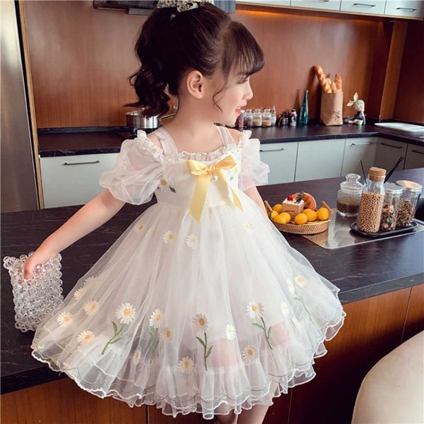 Mädchenkleider Kleinkind Kind Tutu Prinzessin Kleid Hochzeit Geburtstag Party Kleider für Baby Mädchen Blumen Kostüme Rosa Weiß Süßes gerafftes Kleid AA230531