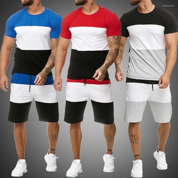 Tute da uomo 2023 Tuta da uomo estiva Set Tuta sportiva casual T-shirt Stampa Abbinamento colori Abbigliamento sportivo Traspirante Confortevole