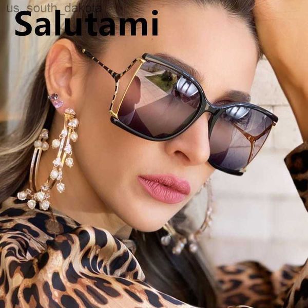 Винтажный градиент черные бамбуковые солнцезащитные очки для женщин 2022 роскошные бренд негабаритный квадратный красные леопардовые солнцезащитные очки женский полый оттенок L230523