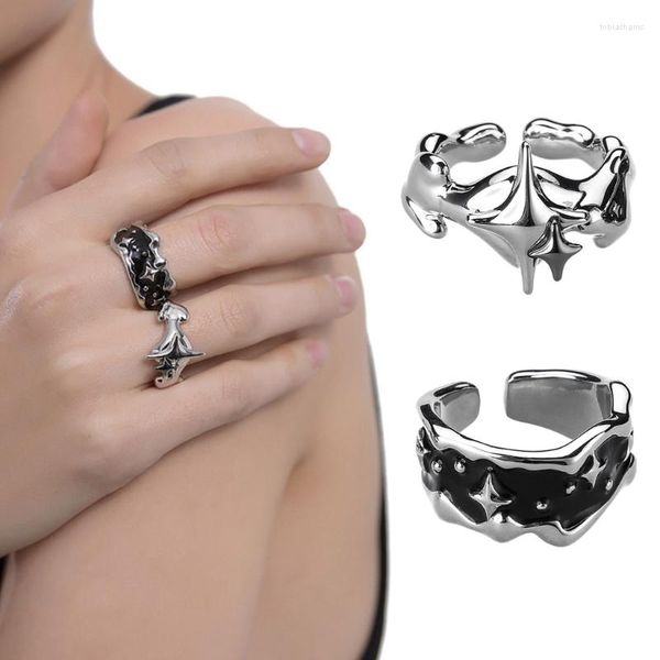 Ringos de cluster Punk Irregular Star Ring Ring Silver Cor da moda simples Hip Hop Presente para homens para homens Drop