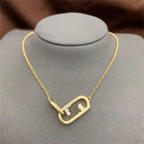 Damen Luxus Designer Gold Diamant Anhänger Halskette Herren Klassische Gliederkette Halsketten Modemarke Buchstabe F Schmuck Accessoires 2305312BF