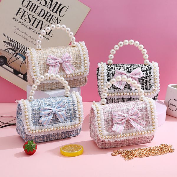 Borsette Cute Girl Boutique Borsa a mano in tweed Borsa a tracolla con perline di fiori Princess Kid Borsa a tracolla 230530