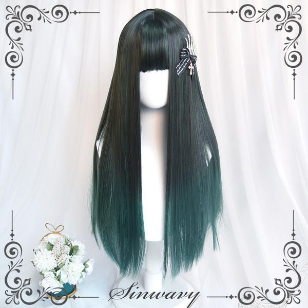 FESTIDOS DE FESTIDAS GRADIÇO VERDE ESCURO CAIL LONG LONADO Polaris Cool Wig Face Reparo Personalidade Cos feminino