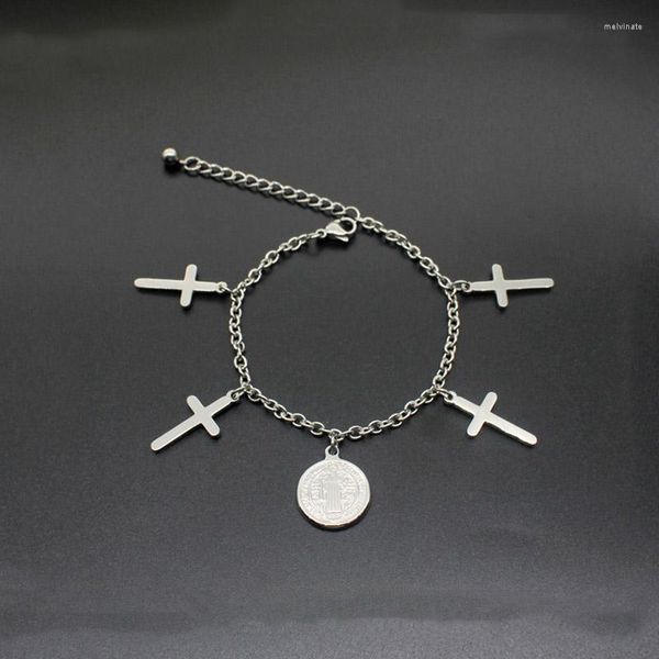Bracelets de charme cruzam encantos da pulseira de aço inoxidável Jesus Cristianismo Religioso para Cristãs Mulheres Homem Jóias de Jóias de Cor de Prata