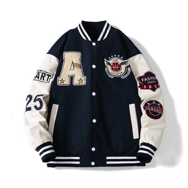 Erkek Ceketler Mektup Deri Ceket Koleji Hop Harajuku Kemik Varsity Unisex Bomber Street Giyim Kalça Patchwork Beyzbol Kadın Ceket Erkekler 230531