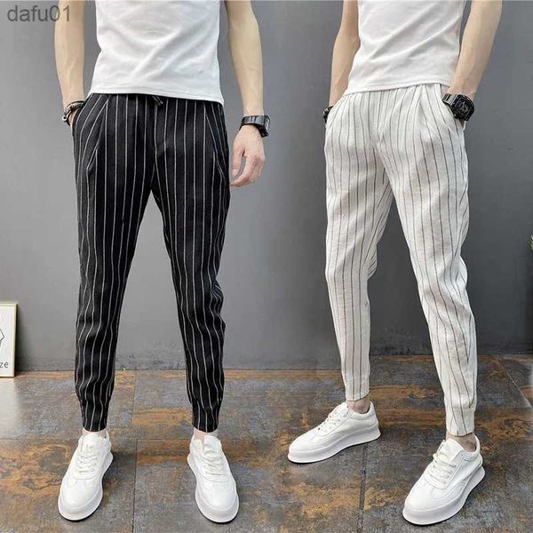 Calças masculinas Primavera Summer Summer Finel Harlan Calças Homens Trendência Juventude Calças de nove pontos Casual Casual Casual Moda elástica Slim Troushers Masculino Novo L230520