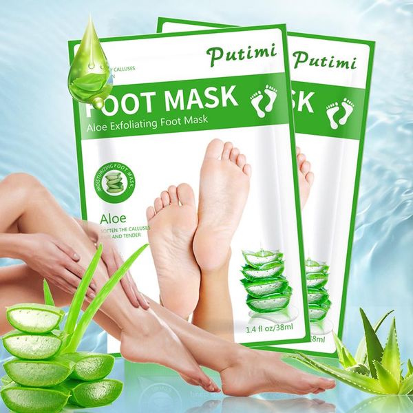 Piedi Putimi 7packs Maschera aloe vera per la maschera dei piedi gambe scrub calzini esfolianti per tacco antidico a pedicure rimozione del piede della pelle