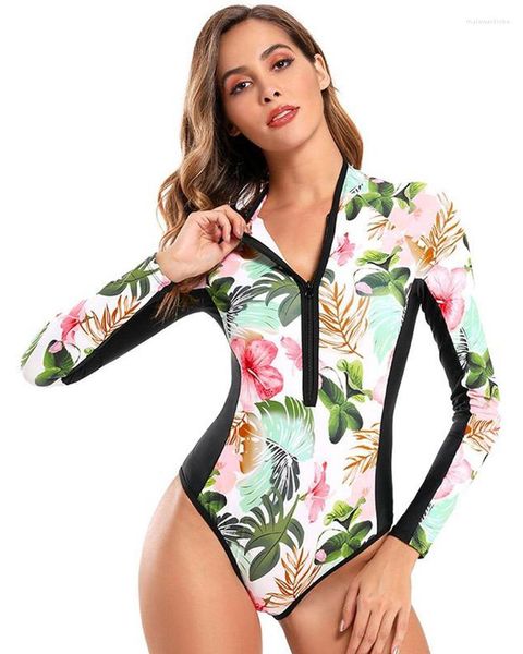 Costumi da bagno da donna Costume da bagno da donna Stampa di moda Muta con cerniera a maniche lunghe Costume da bagno intero Vacanze estive Costumi da bagno Bikini femminile Surf