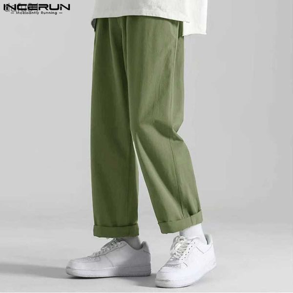 Calças Masculinas Moda Estilo Casual Pantalons INCERUN Novos Calças Masculinas Casual Simples Sólidas para Todos os Jogos Masculino Solto Confortável Calça Longa S-5XL L230520