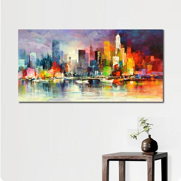 Bela arte em tela pintada à mão impressionista pintura a óleo Skyline edifício de Willem Haenraets arte para decoração de casa