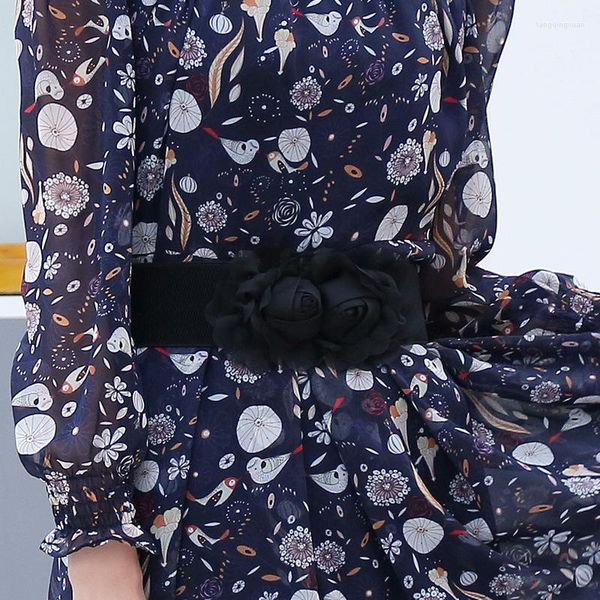 Cinture Donna Ragazza Ampia cintura elasticizzata in vita Cintura tinta unita con fiore per marchio di design di lusso