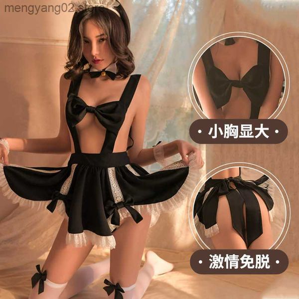 Conjunto Sexy Feminino Lingerie Sexy Maid Comes Lace Bandage Avental Roleplay Dress Backless Bowknot Open Chest Outfit Servant Uniforme Hot Flirt T230531