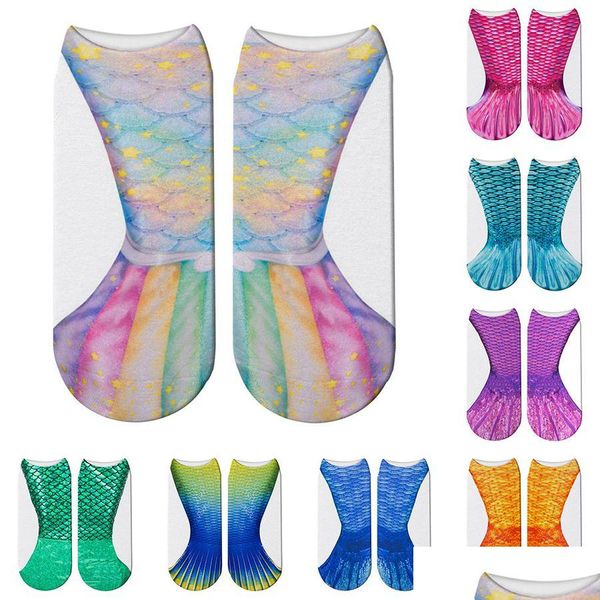 Sapatos em casa fêmea 3D Impresso Meias de elasticidade elegante Mulheres Cosplay Summer Mermaid Funny Shallow Mouth Beach Dh1168 Drop Delivery GA DHMER