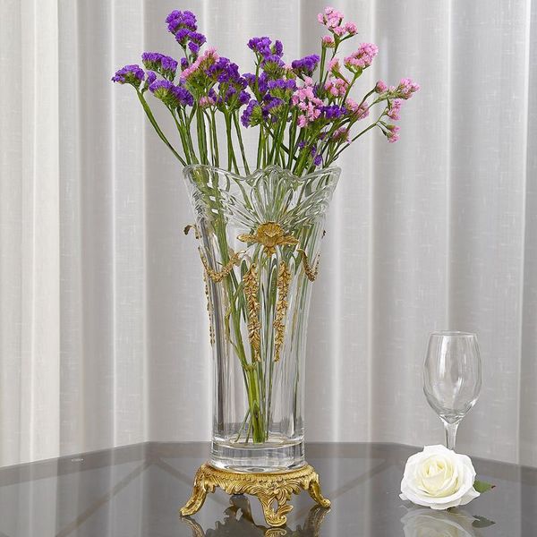 Vasos de cristal importado vaso de cobre incrustado arranjo de flores decoração sala de estar entrada ornamentos decorativos macios
