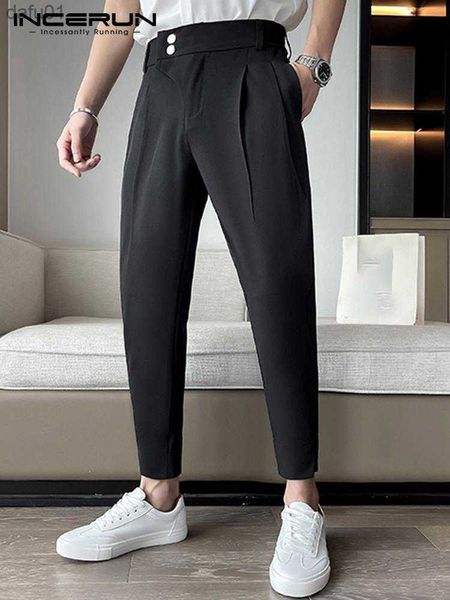 Calça masculina estilo simples estilo simples calça longa de calça sólida placket pantalons incerun elegante streetwear sale quente masculino harun calça s-5xl l230520