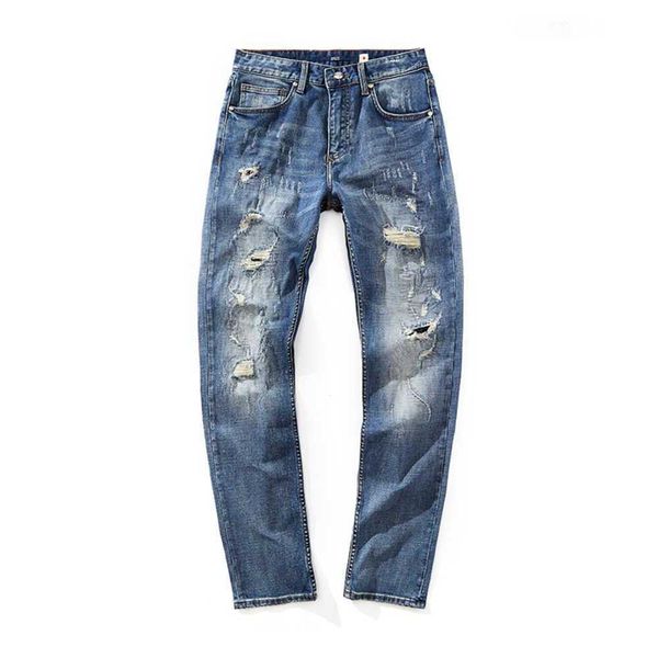 2023 İlkbahar/Yaz Yeni Yama Deliği Kırma Trend Erkek Yıkanabilir Mavi Kotlar Gevşek Düz Fit Pantolon