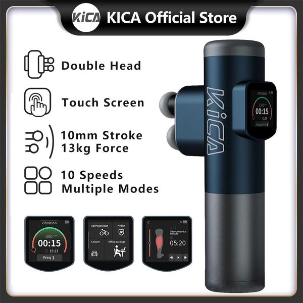 Pistola de massagem de cabeça dupla para relaxamento KICA Pro, massageador corporal inteligente para alívio da dor muscular, arma facial profissional de fitness com tela sensível ao toque