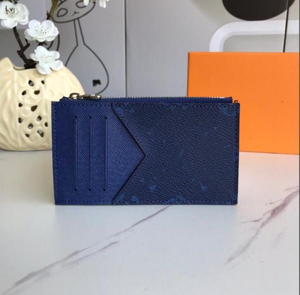 7a Blue Designer Card Titular Men Cards Womens Titulares Lambskin Mini carteiras de moeda bolso bolso de bolso de slot slot slot