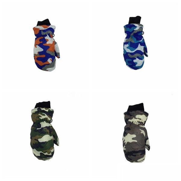 Andere Heimtextilien Kinder Camouflage Skihandschuhe Kinder Verdickte Cartoon Warme Skifahren Kind Winter Schöne Wasserdichte Winddicht Outdoor Dh6Eg