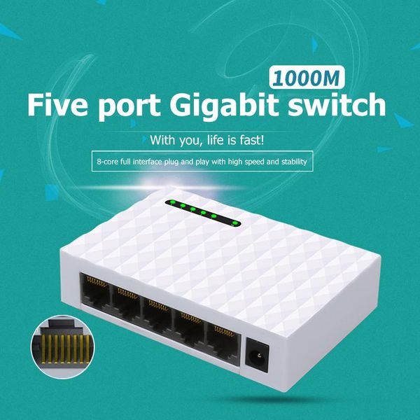 Interruptores 5 portas de mesa de mesa interruptor de rede de gigabit 10/100 / 1000Mbps Adaptador de interruptor Ethernet Fast RJ45 Ethernet Switcher LAN Switching Hub