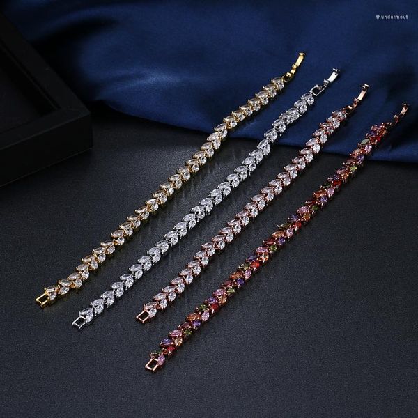 Pulseiras de charme pulseira de folhas de oliva gelada gelo cúbico zirconia pulgle feminino noivado de casamento jóias presentes