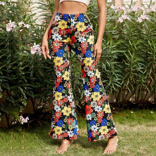 Женские штаны Capris Женские брюки дамы цветочные принты y2k Flare Pants e Girl Streshy Flare Blous