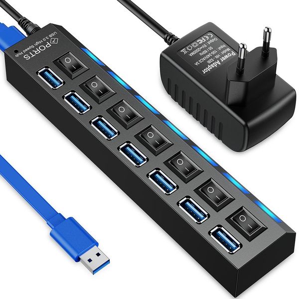 Cubs hub USB Splitter USB 3 0 2.0 Extensor Switch USB MultiHub Concentrador Vários portas Extender com fonte de alimentação para MacBook PC