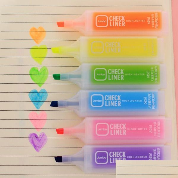 Highlighters Colorf Pen fluorescente oblíqua Moda aquarela canetas Kawaii Pintura de artigos de papelaria de papelaria Supplies Drop Drop Delivery DHKRH