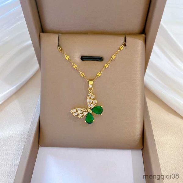 Collane con ciondolo Donne creative Cielo Ali di farfalla Collana di cristallo verde Lusso per regali di gioielli di insetti