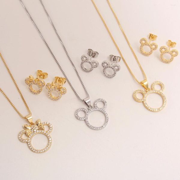 Collana Orecchini Set SUNSLL Ciondolo con nodo celtico vuoto e bracciale CZ Zircone Colore oro Accessori per gioielli per donne Ragazze Regalo per feste