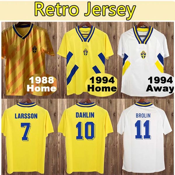 1988 Svezia Retro LARSSON Maglie da calcio da uomo della squadra nazionale 1988 1994 Retro DAHLIN BROLIN INGESSON Home Giallo Trasferta Bianco Maglie da calcio per adulti Uniformi Felpa