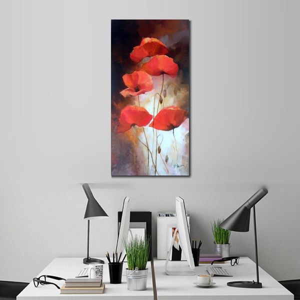 Different Poppys Modern Impressionist Flower Painting of Willem Haenraets Landscape for Home Wall Art