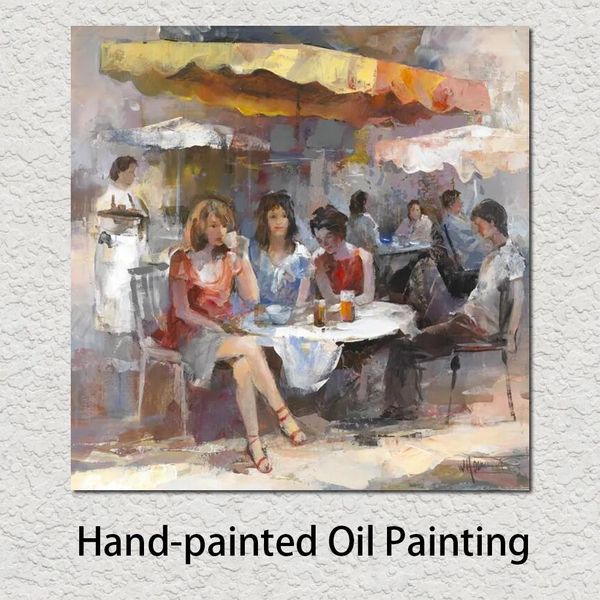 Obras de arte populares Mercado Café Arte em tela moderna Pintado à mão Willem Haenraets Paisagem Decoração de sala de jantar