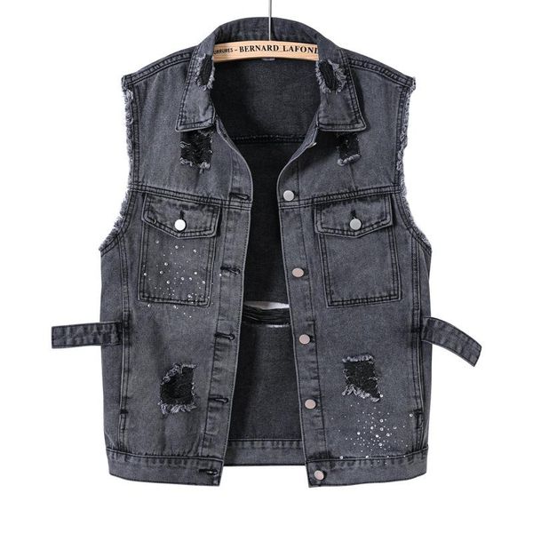 Gilet Nuovo 2022 Gilet di jeans da uomo Punk Rock Rivetto Cowboy Jeans neri Gilet Moda uomo Stile motociclista Giacca di jeans senza maniche